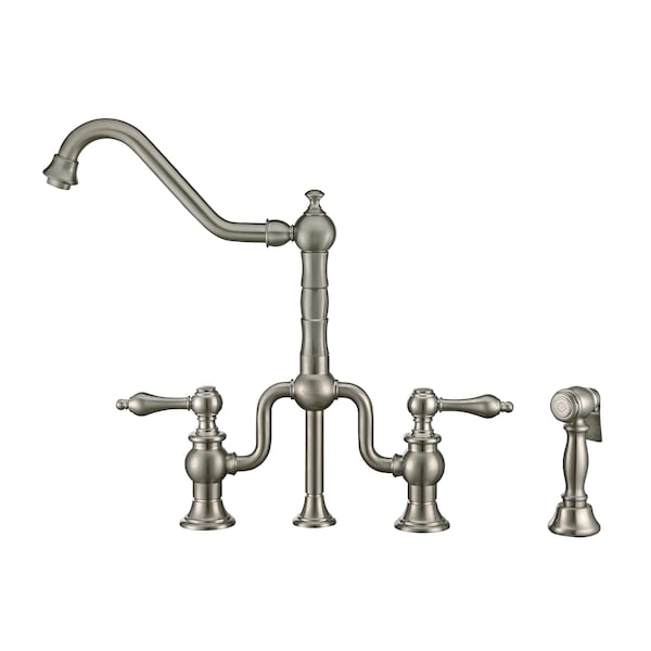 Whitehaus Bridge Faucet W/ Long Traditional Swivel Spout, Lvr Handles And Brass S WHTTSLV3-9771-NT-BN - main